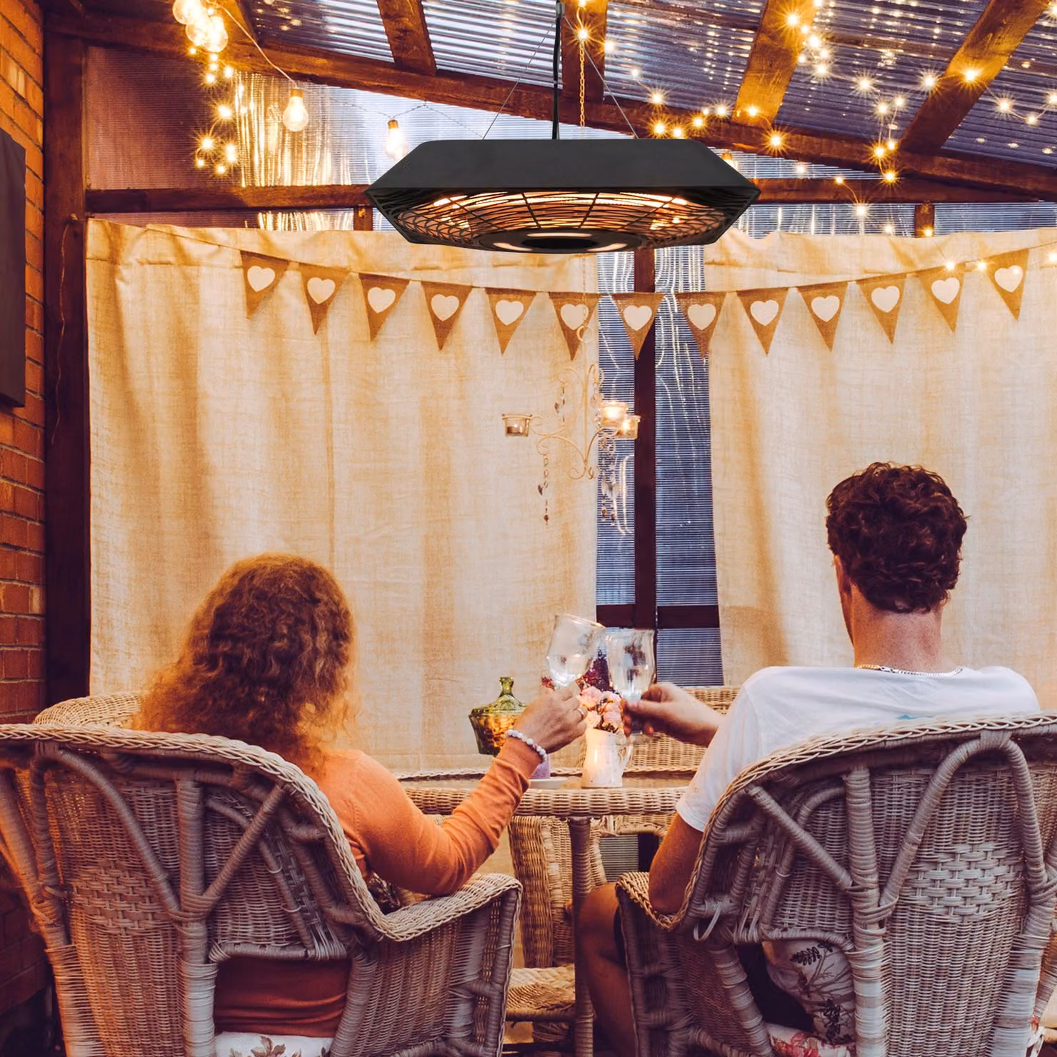 Outsunny 2000W Electric Ceiling Mounted Halogen Patio Heater with Remote Control in Black Aluminium – 2