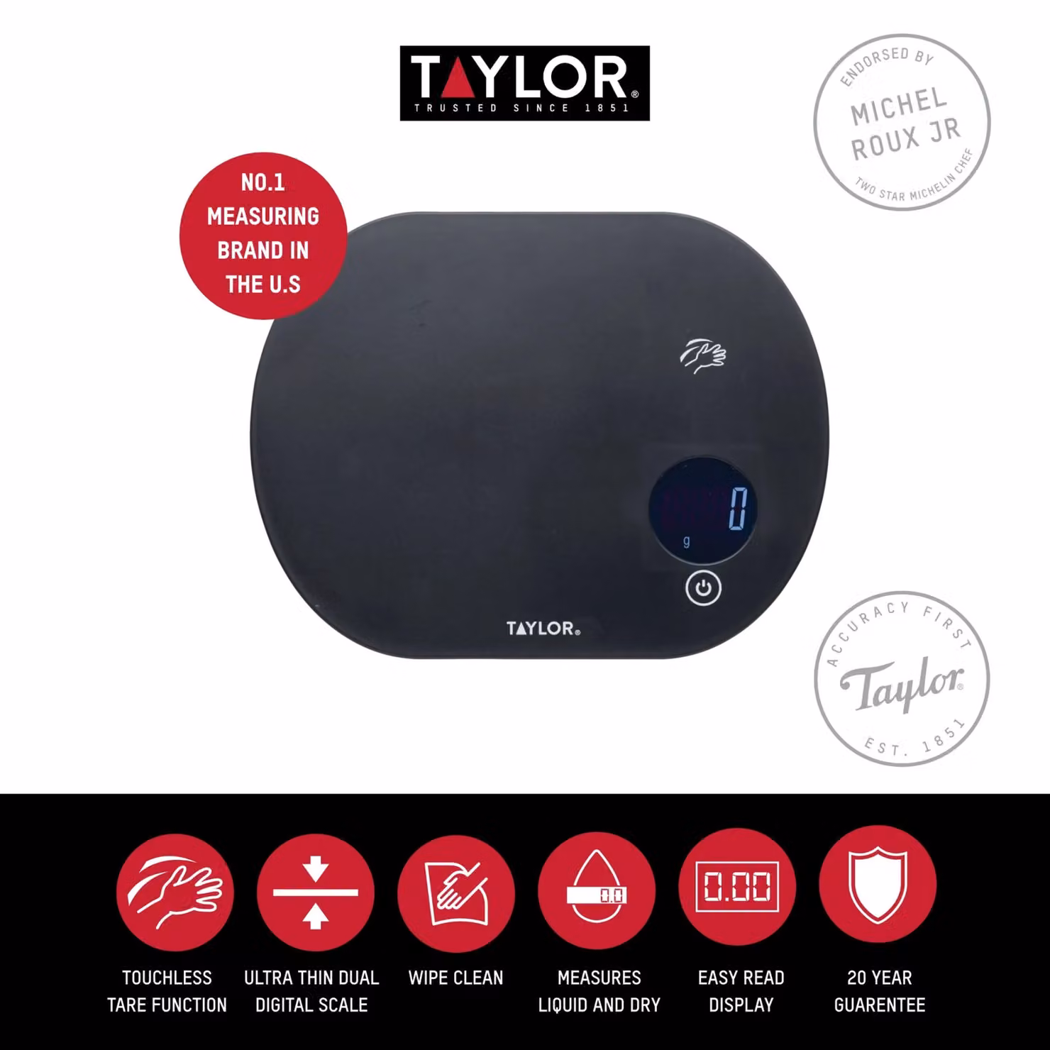 Taylor Touchless TARE Digital Dual Kitchen Scale, Black, 5.5kg Capacity – 3