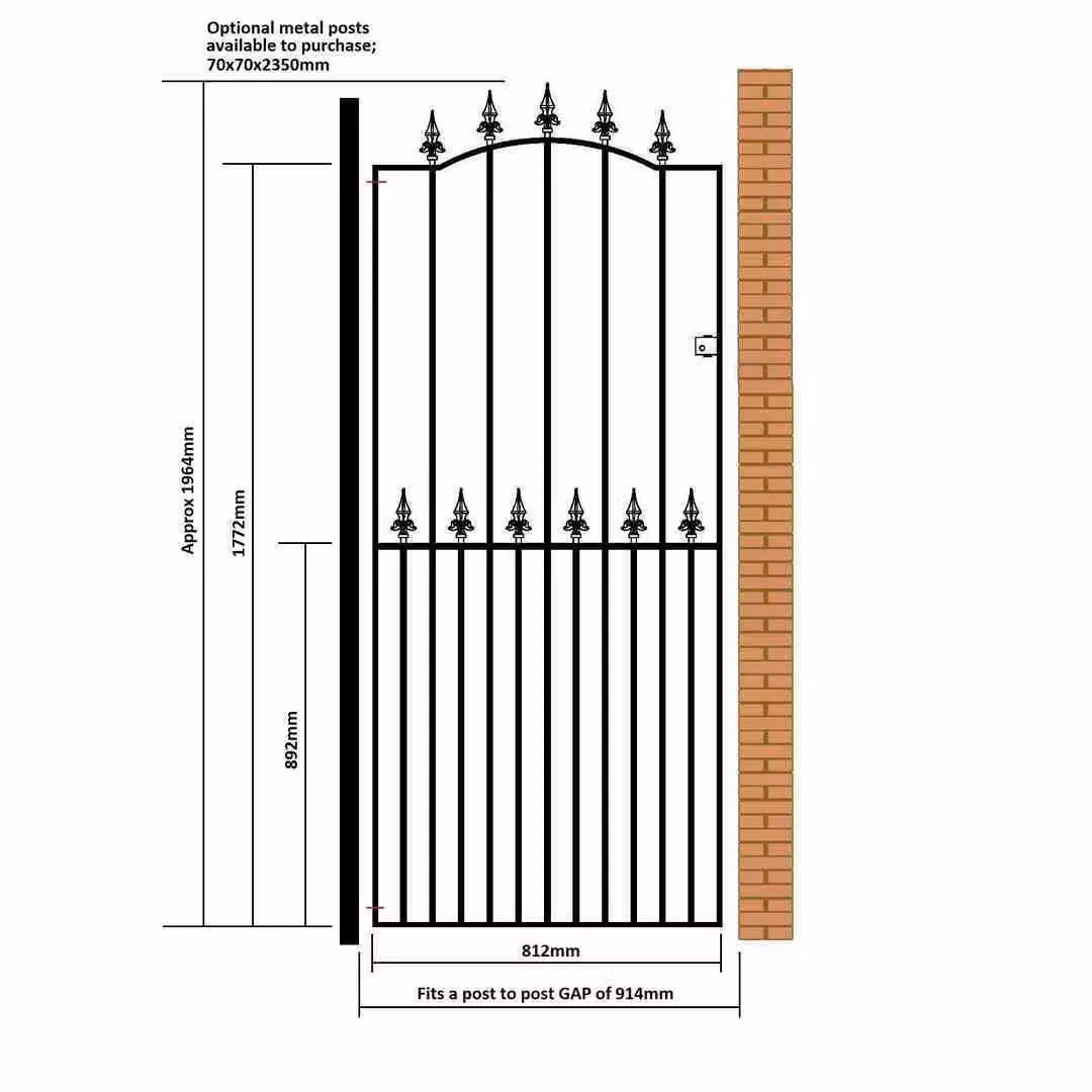 Burbage Iron Craft Saxon Spear Top Tall Bow Top Single Gate in Black, W: 71.4 cm, H: 196.4 cm – 2