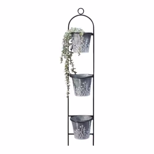 Four Candle Three Tier Meadow Wall Planter with 3 Pots, Grey, W: 113 cm