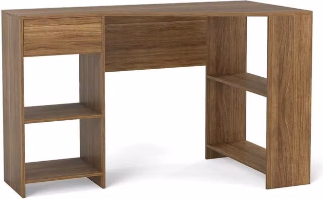 Havendro Compact Corner Executive Desk in Brown with Pull-out Drawer and Open Shelving, W/D/H: 145 x 120 x 75 cm – 1