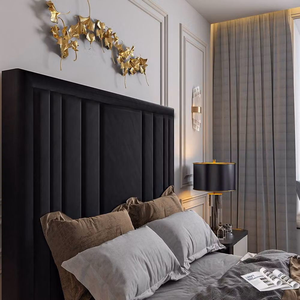 KDMD Artlebeck Bespoke Upholstered Soft Velvet Single Bed Frame in Black, W/D/H: 90 x 200 x 152 cm – 3