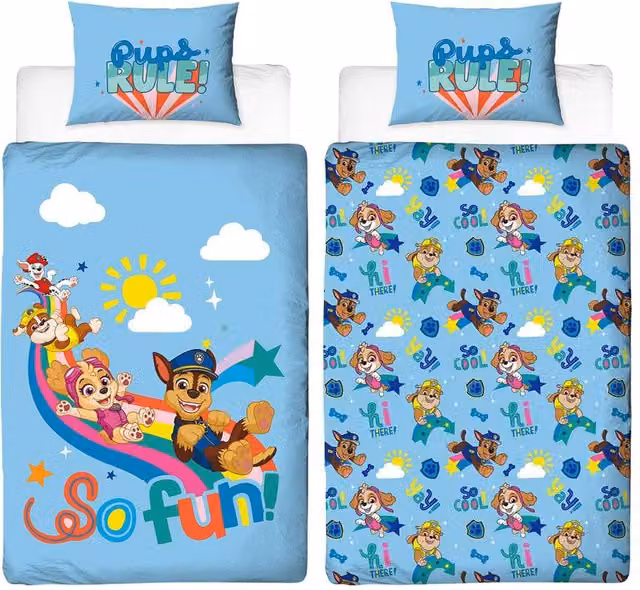 Paw Patrol Reversible Duvet Cover and Pillowcase Set, Multicolour, W: 90 cm, L: 200 cm