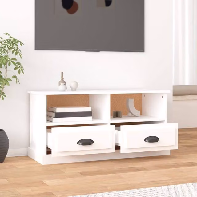 Berkfield Home Modern White TV Cabinet in Matt Engineered Wood W/D/H: 93 x 35.5 x 45 cm – 1