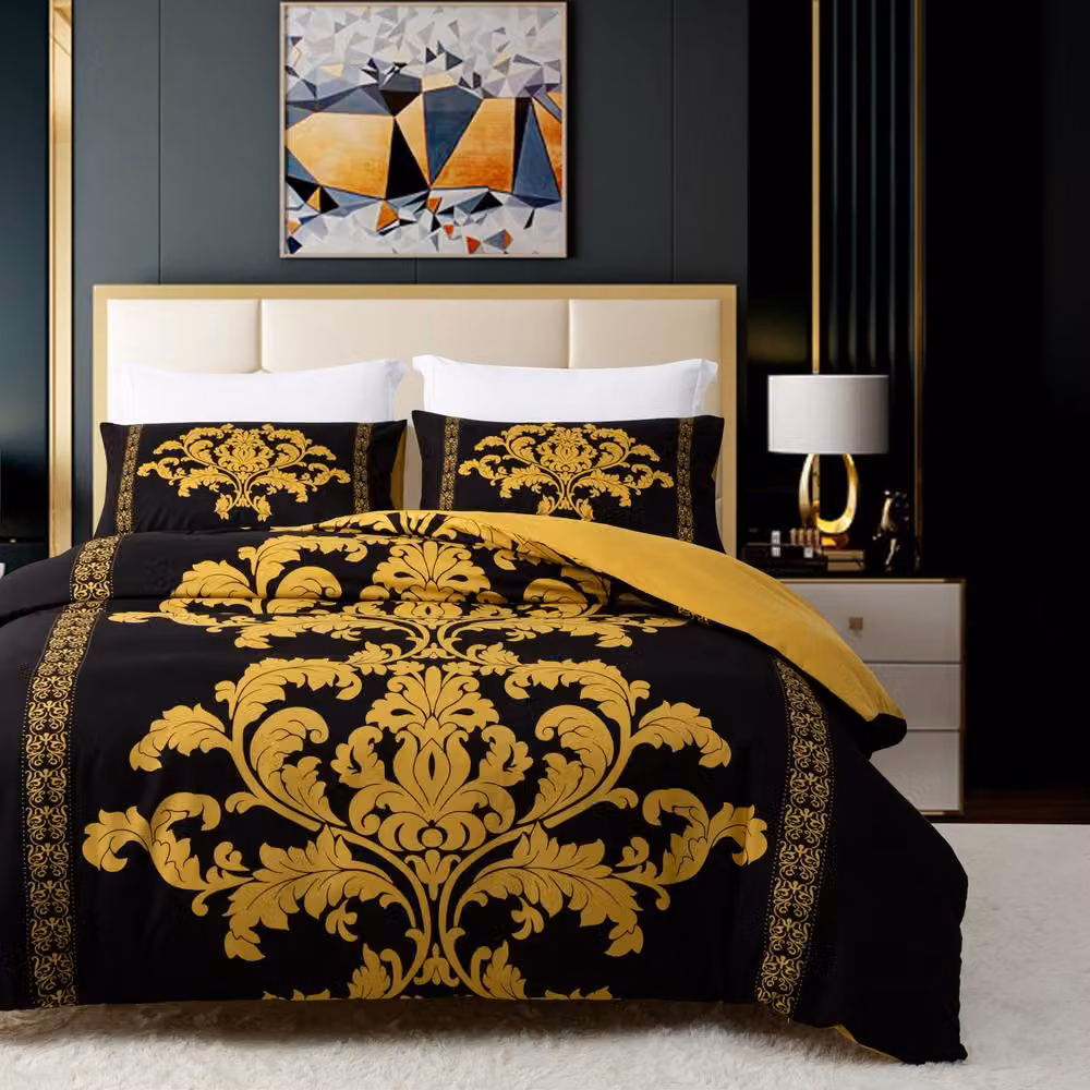 Lazzaro Super King Duvet Cover and Pillowcase Set in Gold or Black, Premium Brushed Microfibre Bedding with Zipper Closure, W/D/H: 220 x 220 x 260 cm – 8