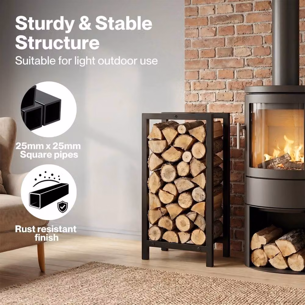 Nordara Black Metal Outdoor Firewood Rack, W/D/H: 30 x 22 x 59 cm – 4