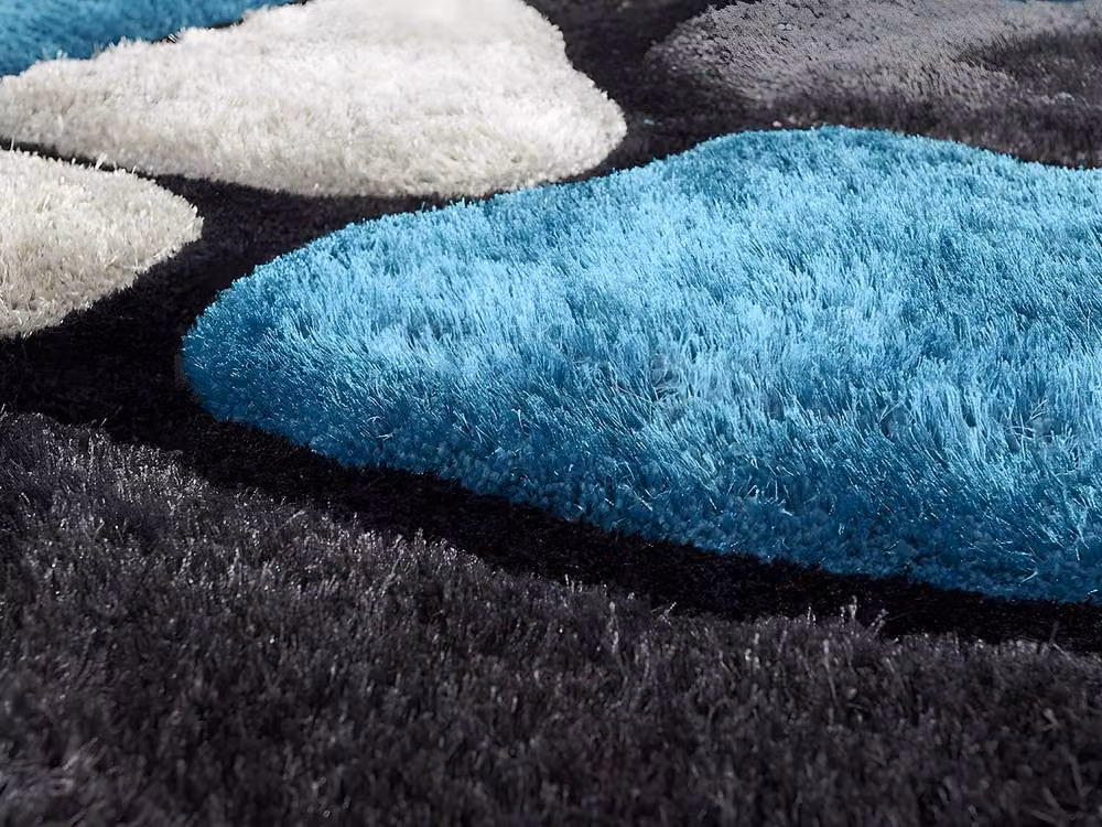 Vente-unique PIETRA Turquoise and Grey Shaggy Rug, W: 140 cm, L: 200 cm – 5