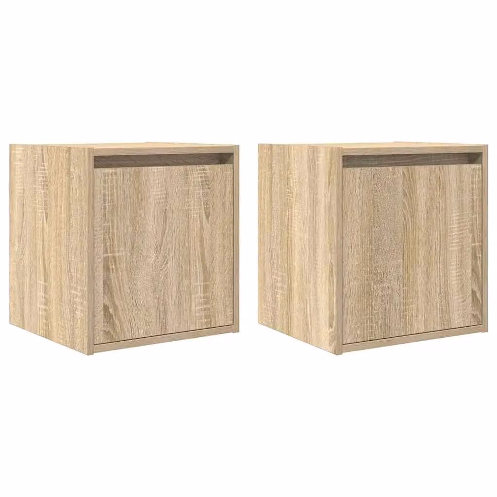 Berkfield Home Wall-Mounted Bedside Cabinets, 2 Piece Set, Sonoma Oak, Brown, W/D/H: 38 x 34 x 40 cm – 2