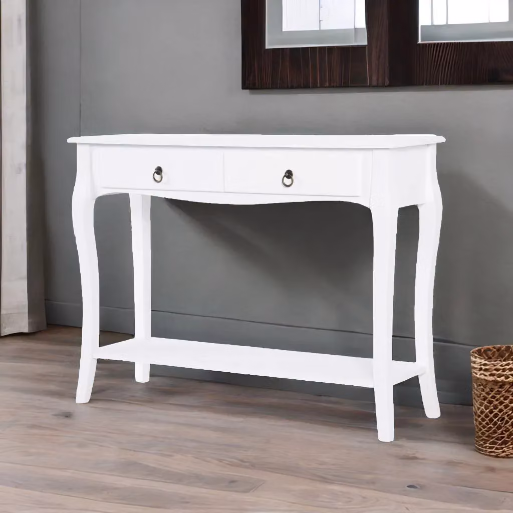Rafaelo Mobilia Modern White Console Table with 2 Drawers and Shelf, W: 76 cm, D: 33 cm, H: 33 cm – 3