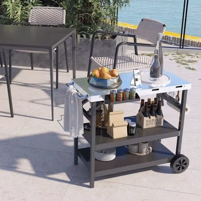 EONLION 3 Tier Folding BBQ Serving Trolley in Black – 1