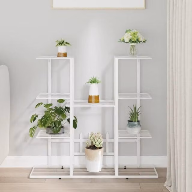 Berkfield Home White Iron Flower Stand, W/D/H: 25 x 25 x 89 cm