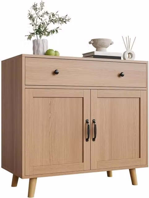 Havendro Modern Brown Wood Cabinet Sideboard with Drawer Storage for Living Room or Kitchen