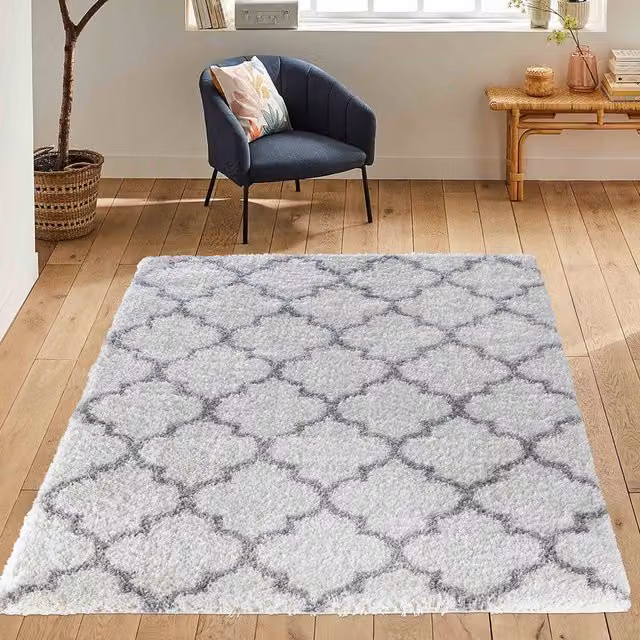 Desire Rugs Moroccan Berber Shaggy Boho Rectangular Rug in Beige and White, W/D: 80 x 150 cm