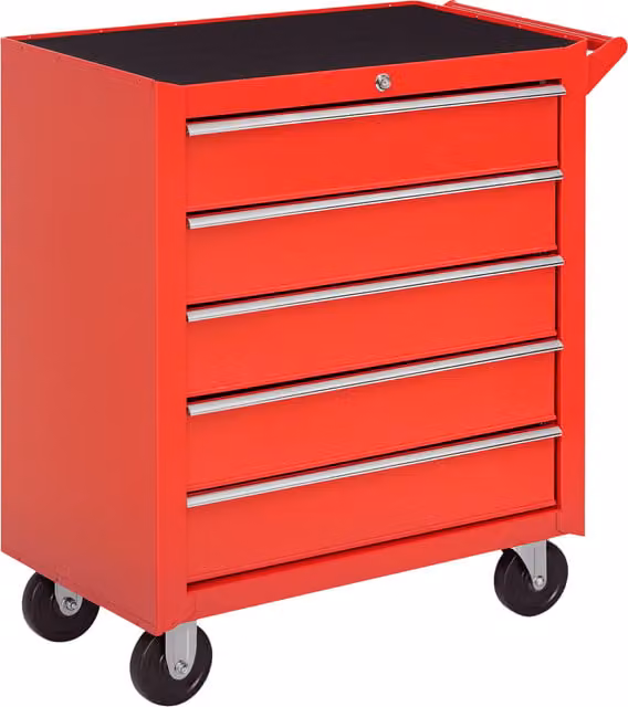 DURHAND 5-Drawer Rolling Tool Storage Cabinet with EVA Pad, 150kg Load Capacity, Red
