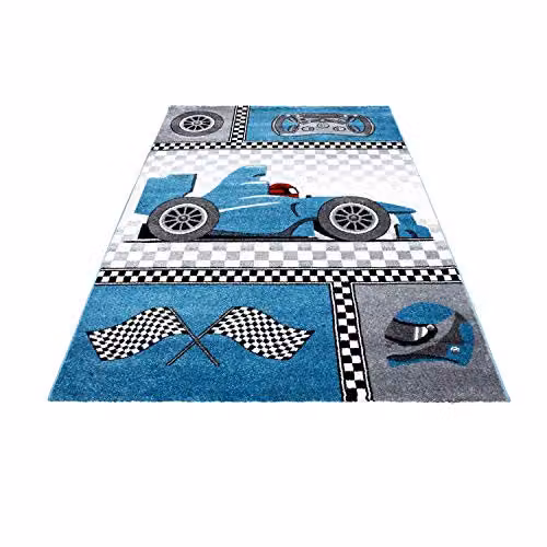 Bravich Blue Cars Kids Rug, W: 160 cm, D: 230 cm, Soft Anti-Allergic Polypropylene Play Mat for Bedrooms and Nurseries – 2
