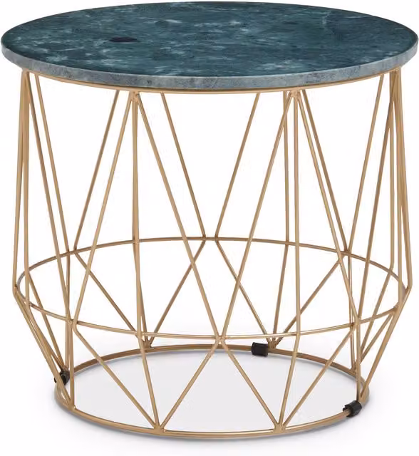 Orsina Round Marble Top Side Table with Gold Frame in Green