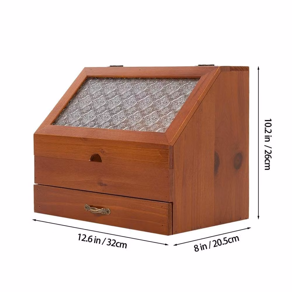 KORVIXA Vintage Wooden Desktop Drawer Box in Brown – 2