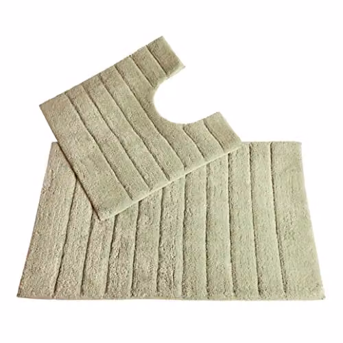 Allure Bath Fashions 2 Piece Ribbed Cotton Bath and Pedestal Toilet Mat Set in Green