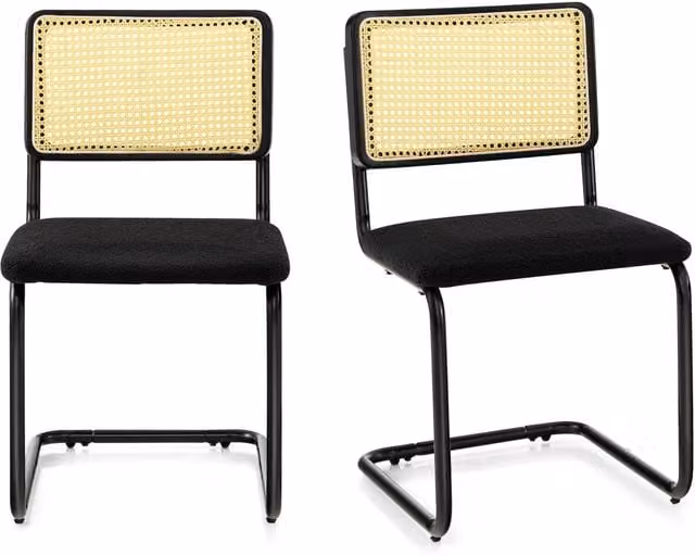 Costway Set of 2 Black Rattan Counter Height Bar Stools with Upholstered Fabric Seats – 1