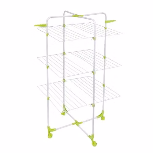 Orwell Tower Plus Clothes Airer in White or Green, Foldable Clothes Drying Rack with Height-Adjustable Wings and Wheels