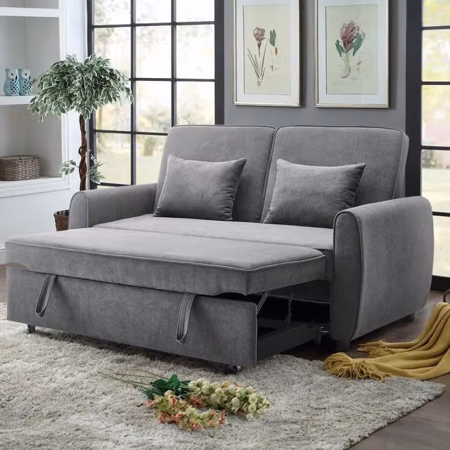 Livingandhome Modern Fabric Upholstered Sofa Bed with Pull Out Frame in Grey