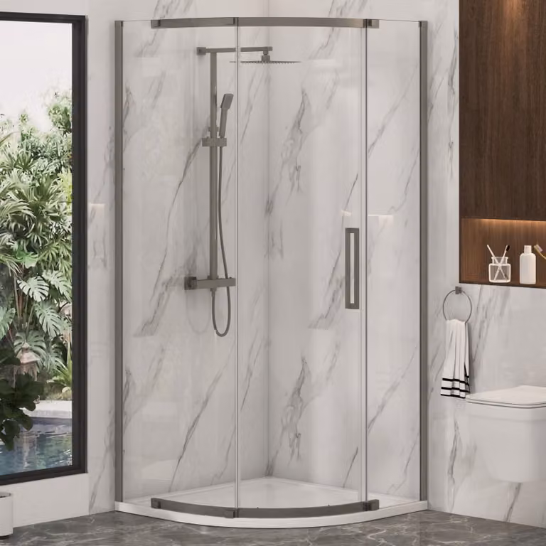 Royal Bathrooms Chelsea Single Door Quadrant Shower Enclosure with Mineral Cast Stone Tray, 8mm Easy Clean Glass, Height: 195 cm, Gun Metal Grey