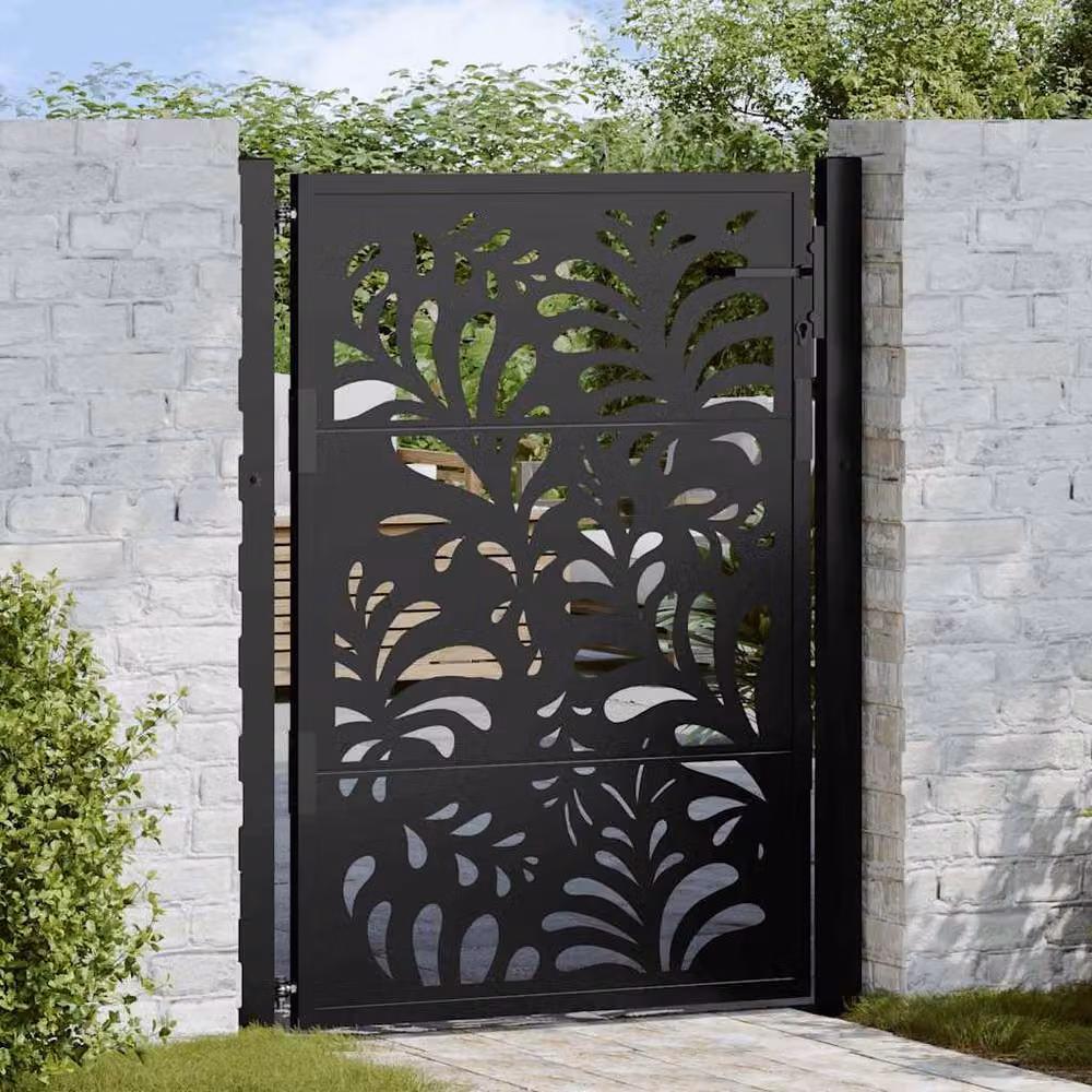 Berkfield Home Black Steel Wave Design Garden Gate W: 105 cm, H: 130 cm – 2