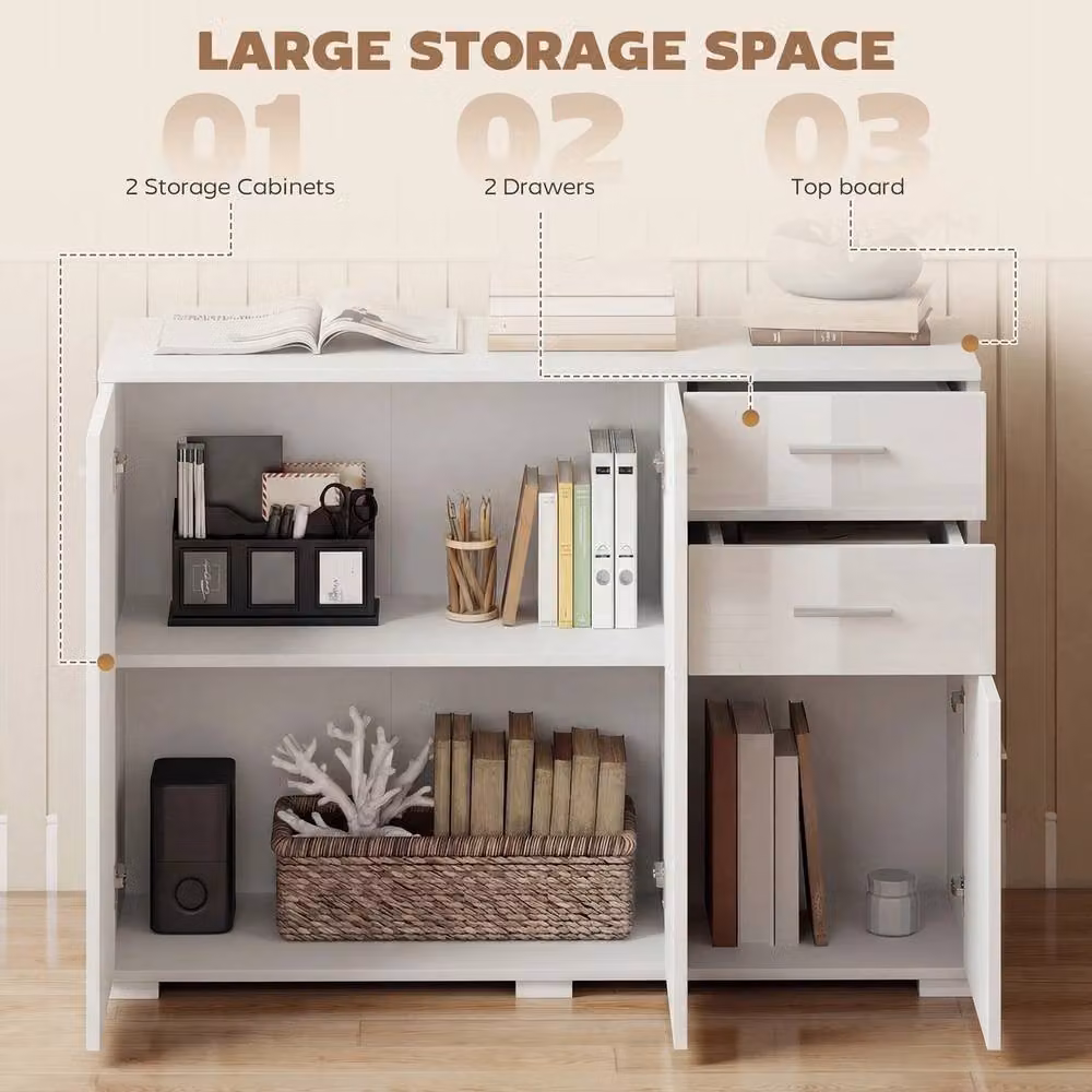 EONLION Modern Glossy White Sideboard Kitchen Storage Cabinet – 4