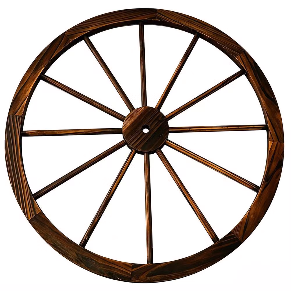 Gr8 Garden Rustic Wooden Wagon Wheel Garden Decor in Brown, Diameter: 90 cm – 2