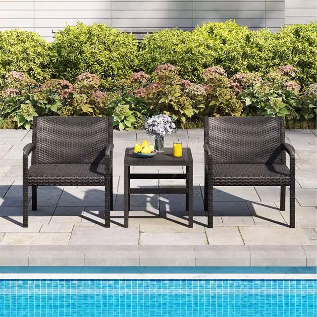 Costway 3 Piece Modern Black Rattan and Plastic Patio Furniture Set
