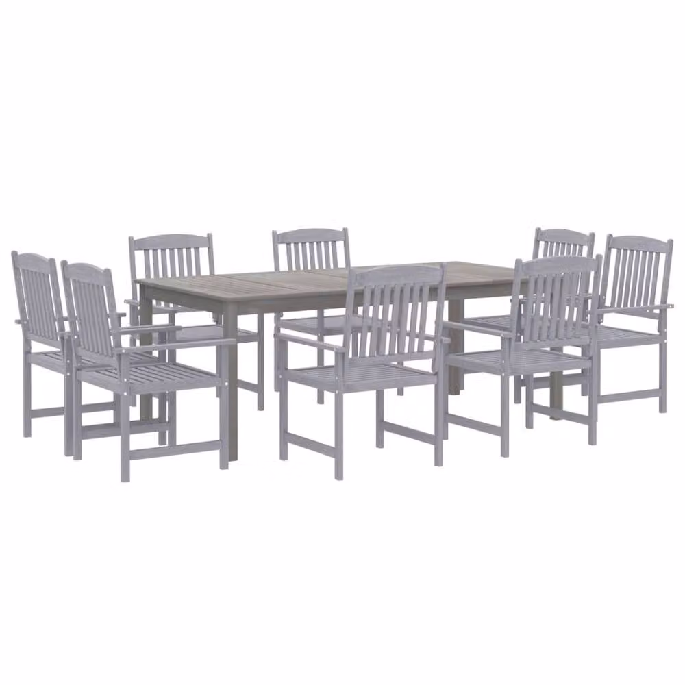 Berkfield Home 9 Piece Garden Dining Set in Grey Solid Acacia Wood – 3