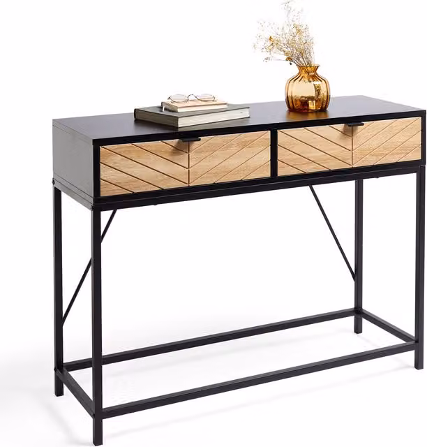 VonHaus Dalton Console Table with 2 Chevron Design Drawers in Black