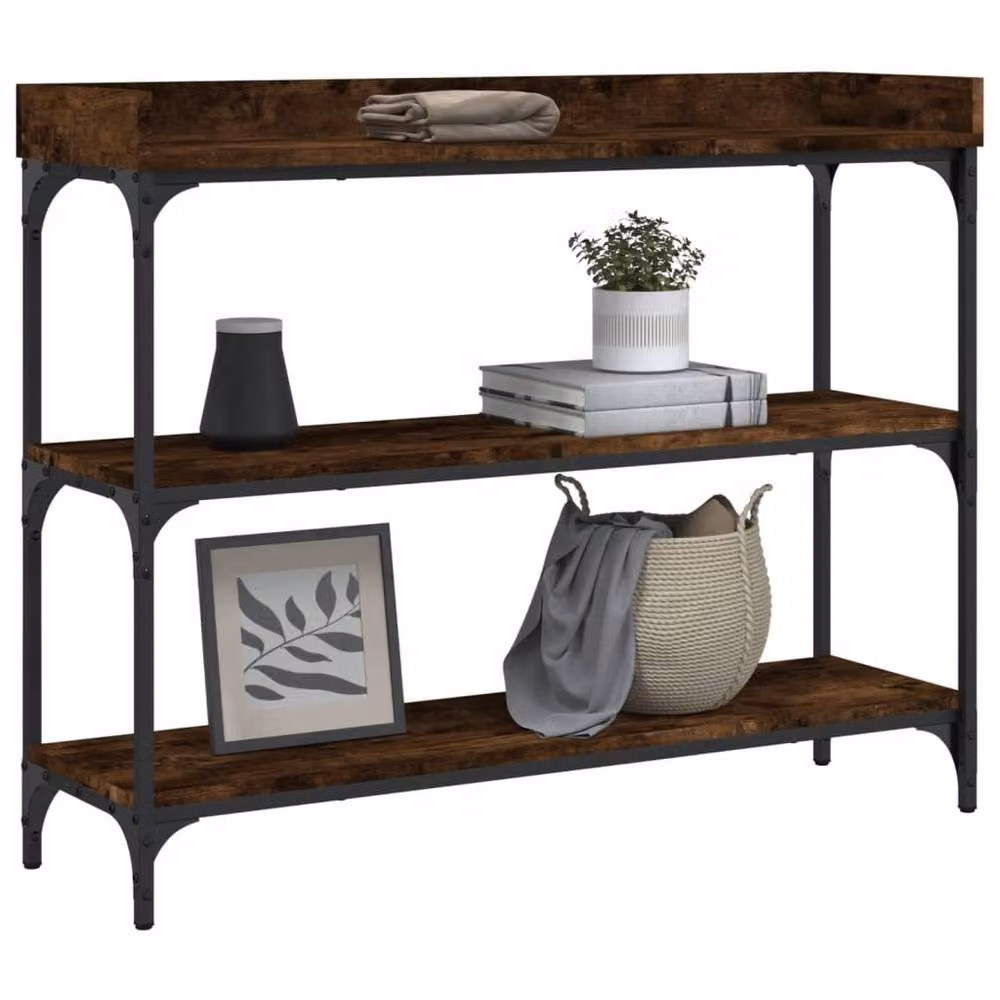 Berkfield Home Console Table with Shelves in Smoked Oak Brown, W/D/H: 100 x 30 x 80 cm – 3
