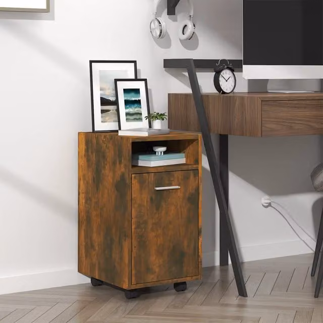 Berkfield Home Side Cabinet with Wheels in Smoked Oak Brown, W/D/H: 33 x 38 x 60 cm – 1