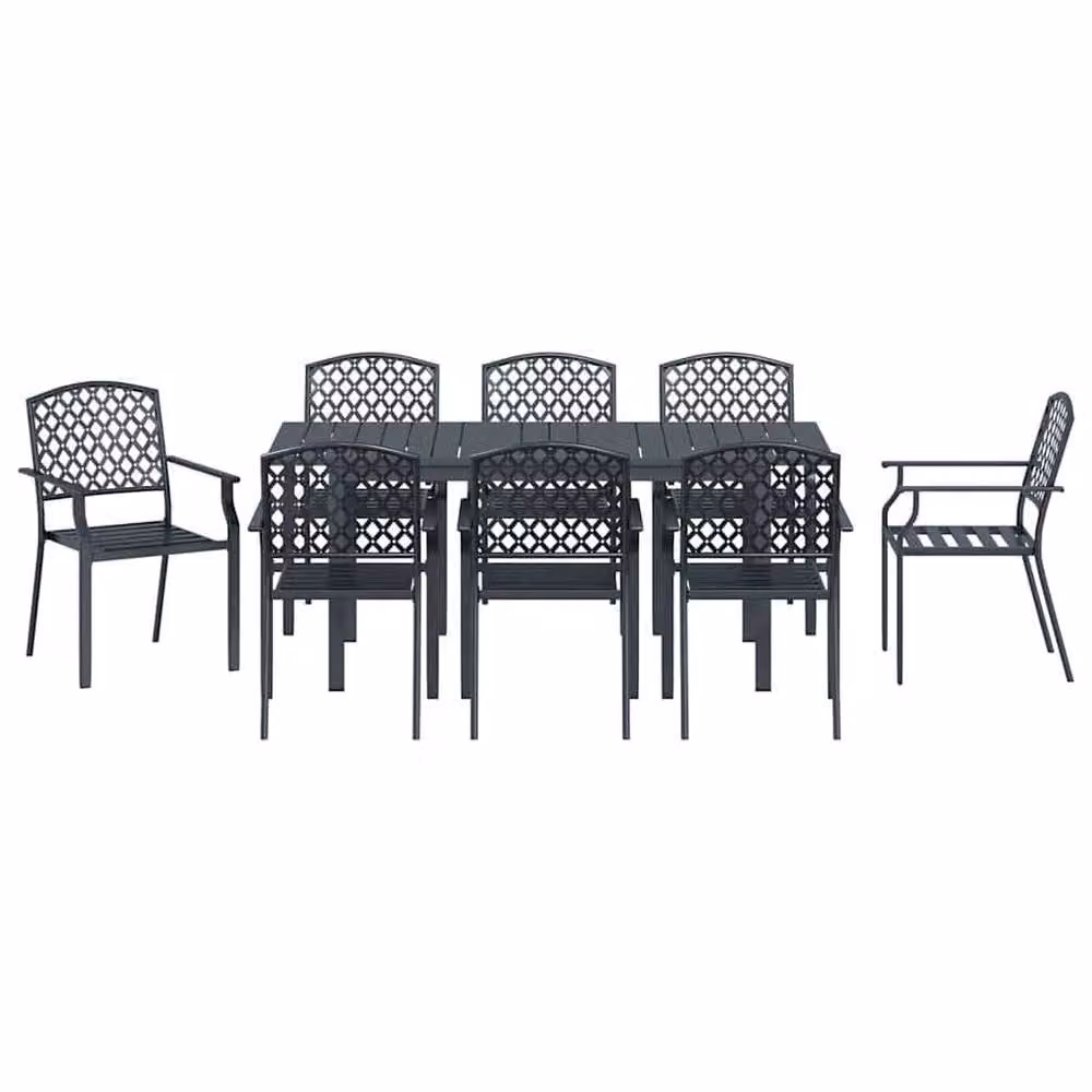 Berkfield Home Modern 9 Piece Rectangular Garden Dining Set in Anthracite Grey Powder Coated Steel – 3