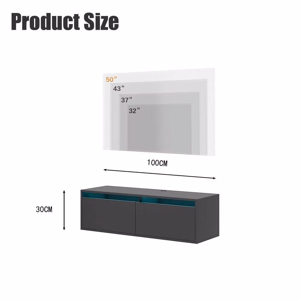 KEEPREAPER Modern Wall Mounted Floating TV Stand with Integrated LED Lights in Black – 2