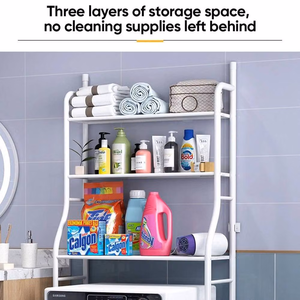 KORVIXA 3 Tier Over The Toilet and Laundry Storage Rack in White – 4