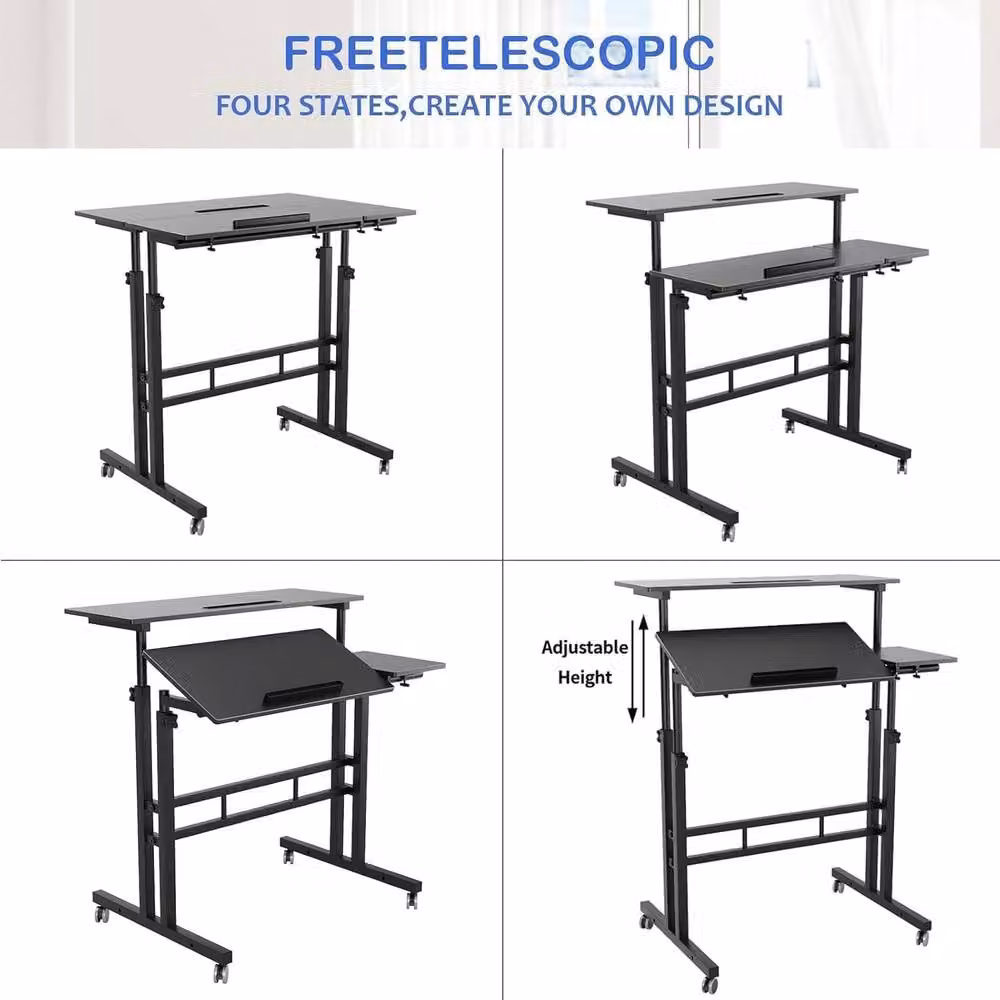London Boutique Height Adjustable Mobile Standing Desk in Black – 5