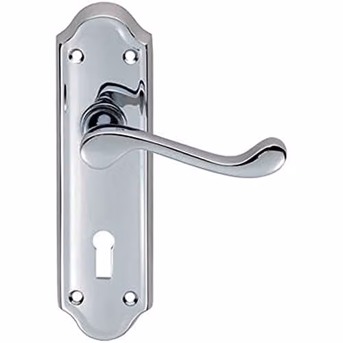 Loops Pair Victorian Upturned Handle on Lock Backplate in Polished Chrome, 168 x 47 mm