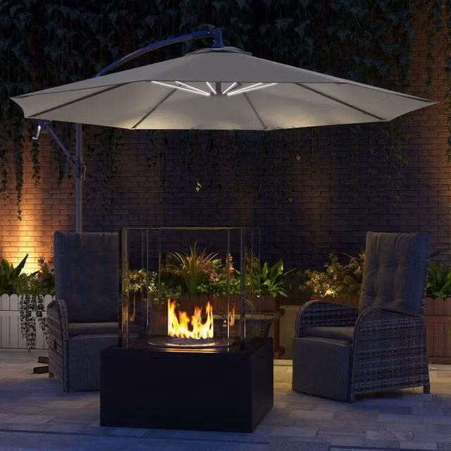 Outsunny Grey Cantilever Garden Parasol with LED Lights