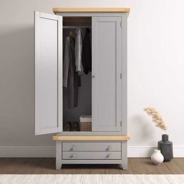 Seconique Windsor 2 Door 1 Drawer Wardrobe in Matt Grey – 1