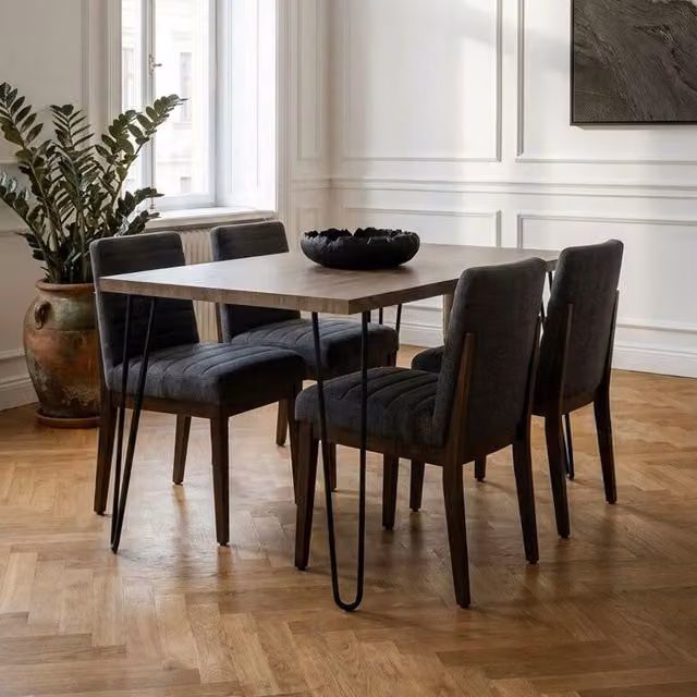 Orsina Borough Rectangular Dining Table with Rustic Wood Top and Metal Legs in Brown and Black, W/D/H: 150 x 100 x 75 cm – 2