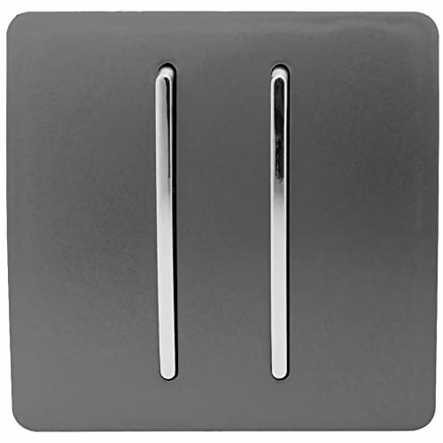 Trendi 2 Gang 2 Way 10 Amp Screwless Raised Front Plate Electrical Wall Light Switch in Charcoal Grey Plastic with Chrome Rocker – 1