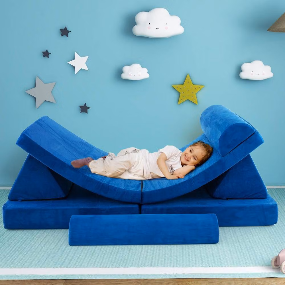 Costway 6-Piece Modular Convertible Foam Kids Play Couch Sofa Playset in Blue – 8