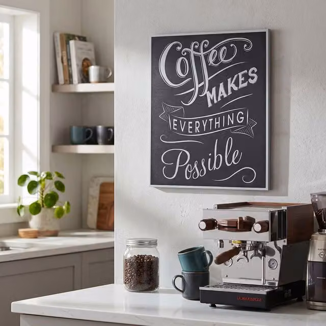 Orsina Coffee Makes Everything Wall Plaque in Black and White Typography on Canvas