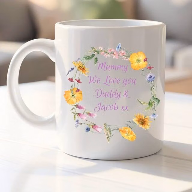 Aye Do Gifts Personalised Colourful Floral Ceramic Mug for Women in White and Multicolour