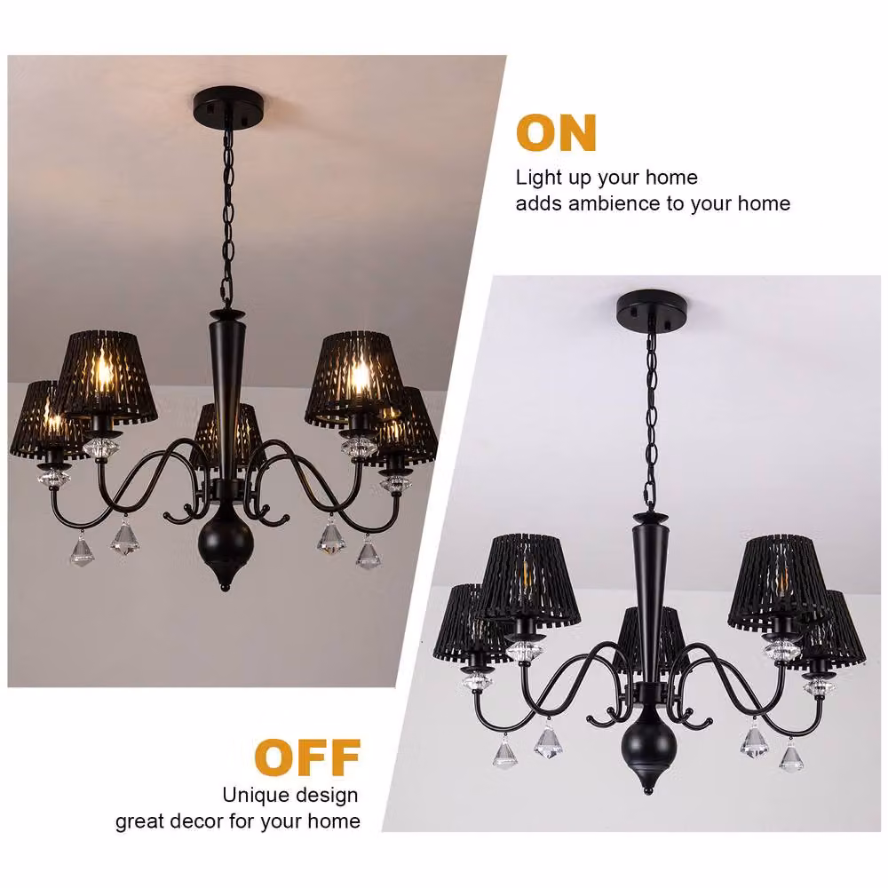 NIVOR 5 Light Dimmable Classic Traditional Crystal Chandelier in Black – 3