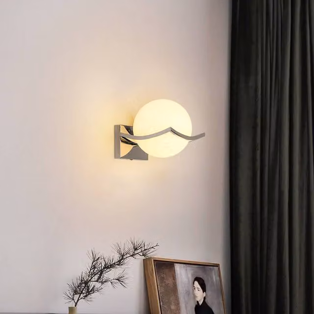 Pheashine Modern White Glass Ball Wall Sconce with E27 Socket, Diameter: 15 cm – 1