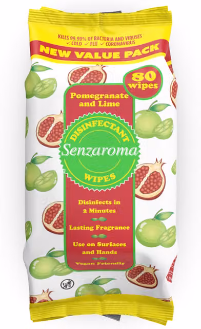 Senzaroma Pomegranate and Lime Wipes, Pack of 80, Multicolour