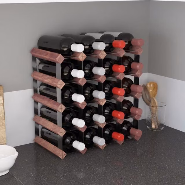 Berkfield Home Rustic Brown Solid Pine and Metal Wine Rack for 20 Bottles